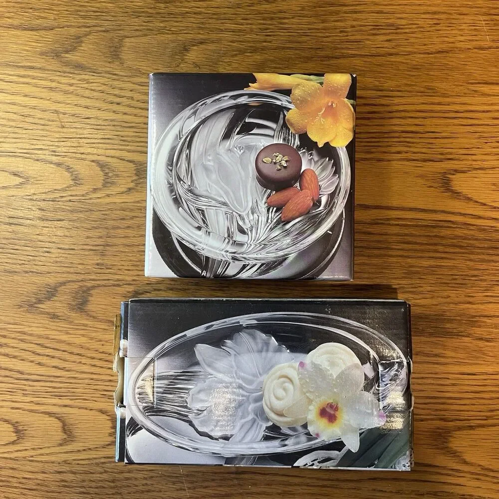Vintage Studio Nova Crystal Iris Candy Dish Lot Of 2 - Oval & Round - New in Box